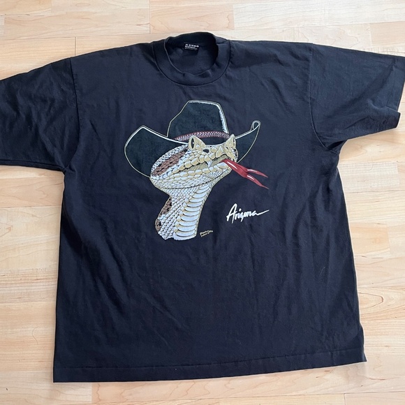 Vintage 90’s Screen Stars Arizona Snake Cowboy Tshirt XL Black - Picture 3 of 3
